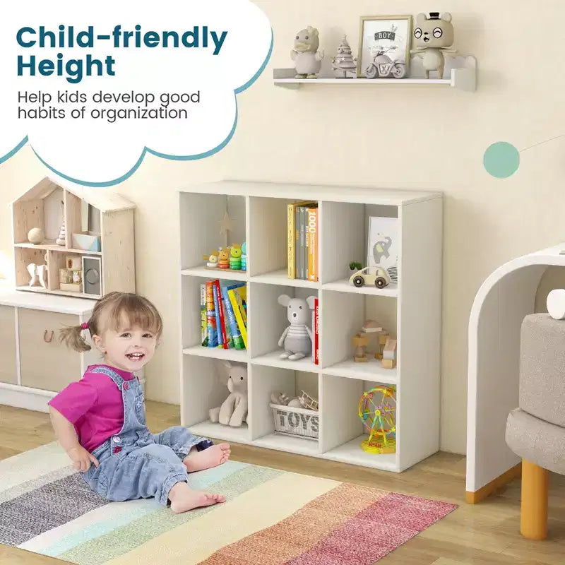 Costway Organisateur de jouets pour enfants à 9 cubes, étagère de rangement en bois pour enfants