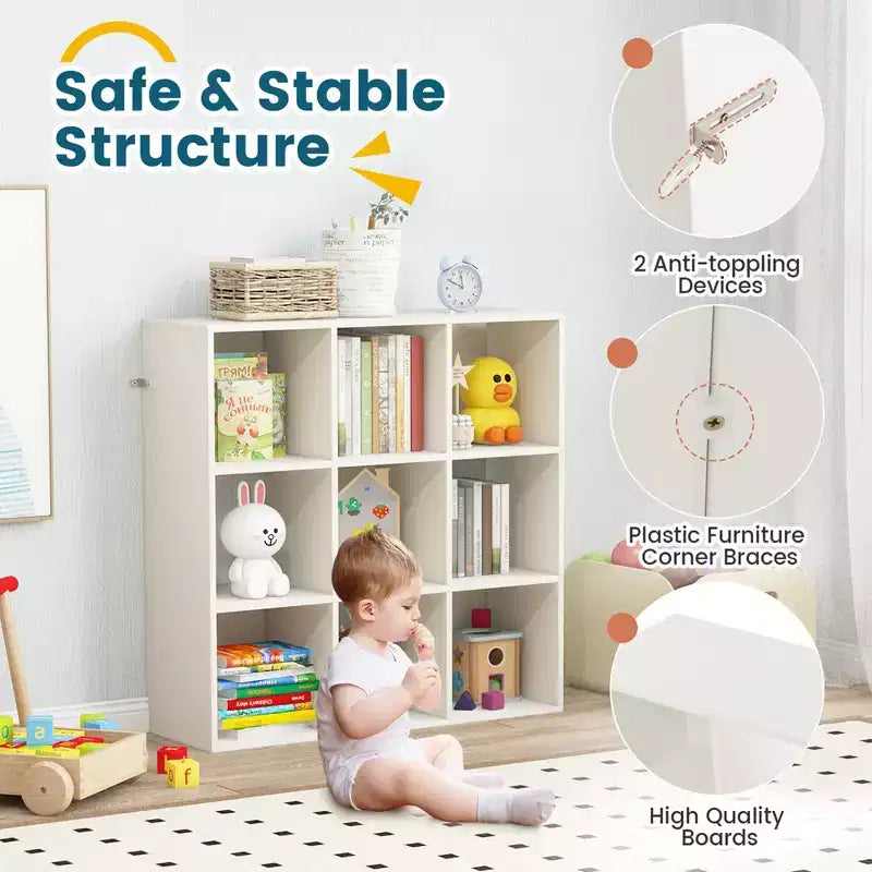 Costway Organisateur de jouets pour enfants à 9 cubes, étagère de rangement en bois pour enfants
