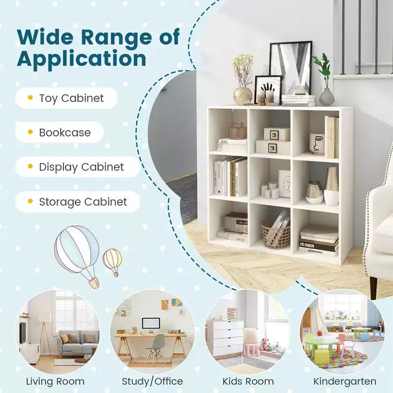 Costway Organisateur de jouets pour enfants à 9 cubes, étagère de rangement en bois pour enfants