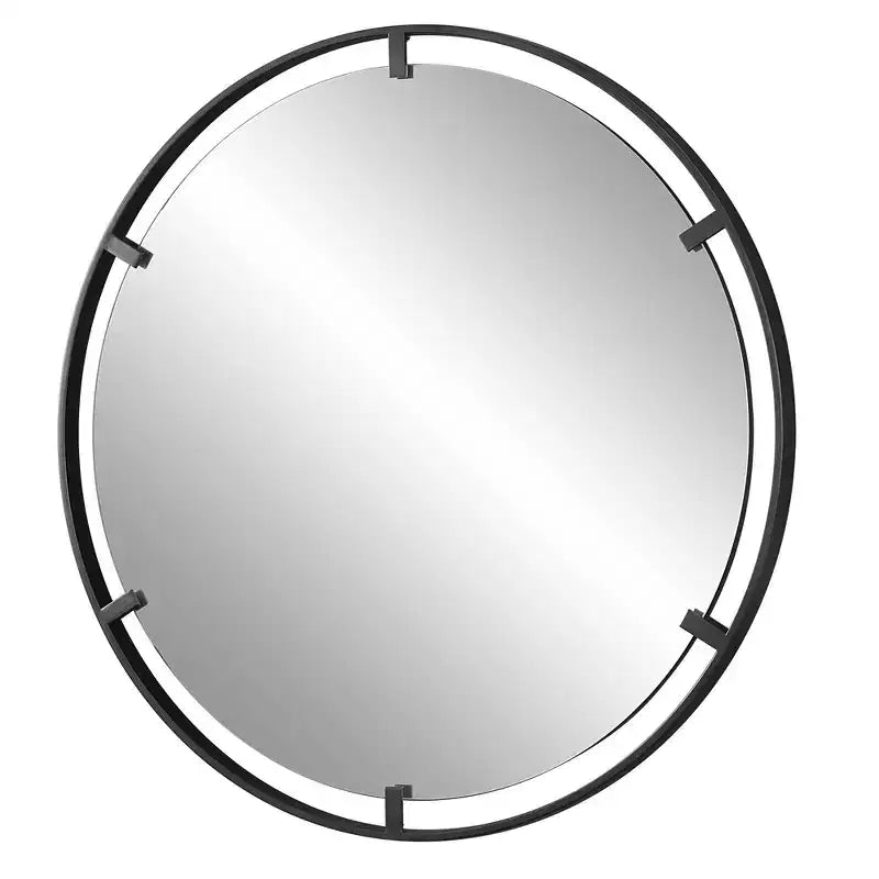 Miroir Mural Décoratif Rond Uttermost, Cadre en Fer Noir Satiné Moderne 34 Large pour Salle de Bain, Chambre à Coucher, Salon, Maison