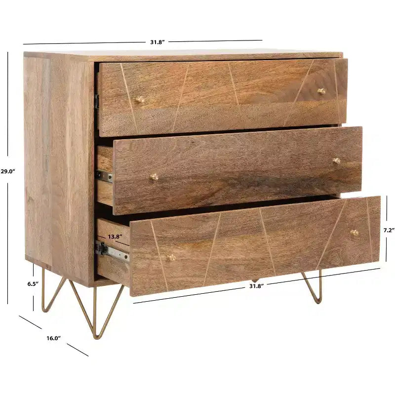 Commode 3 tiroirs Marigold - CHS9001 - Naturel/Laiton - Safavieh
