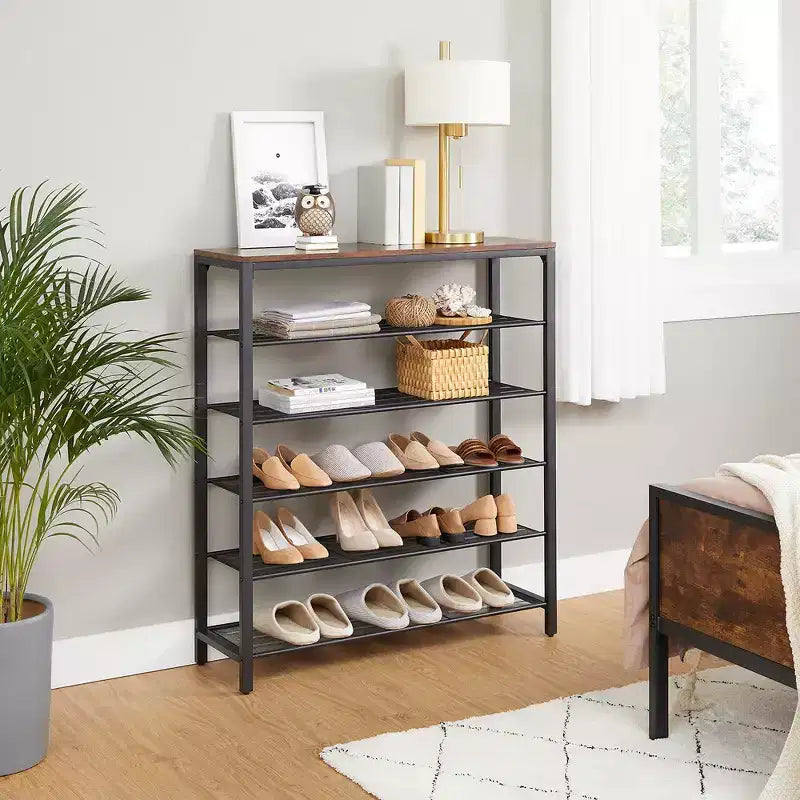 VASAGLE Étagère à chaussures à 6 niveaux, Organisateur de chaussures pour placard, 24-30 paires de chaussures, 30 x 100 x 110 cm, Marron rustique et noir