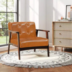 Fauteuil d'appoint Costway avec accoudoirs et cadre en bois d'hévéa, fauteuil capitonné pour salon Marron/Noir