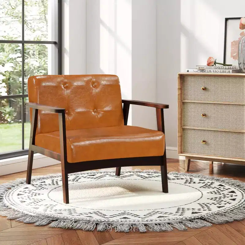 Fauteuil d'appoint Costway avec accoudoirs et cadre en bois d'hévéa, fauteuil capitonné pour salon Marron/Noir