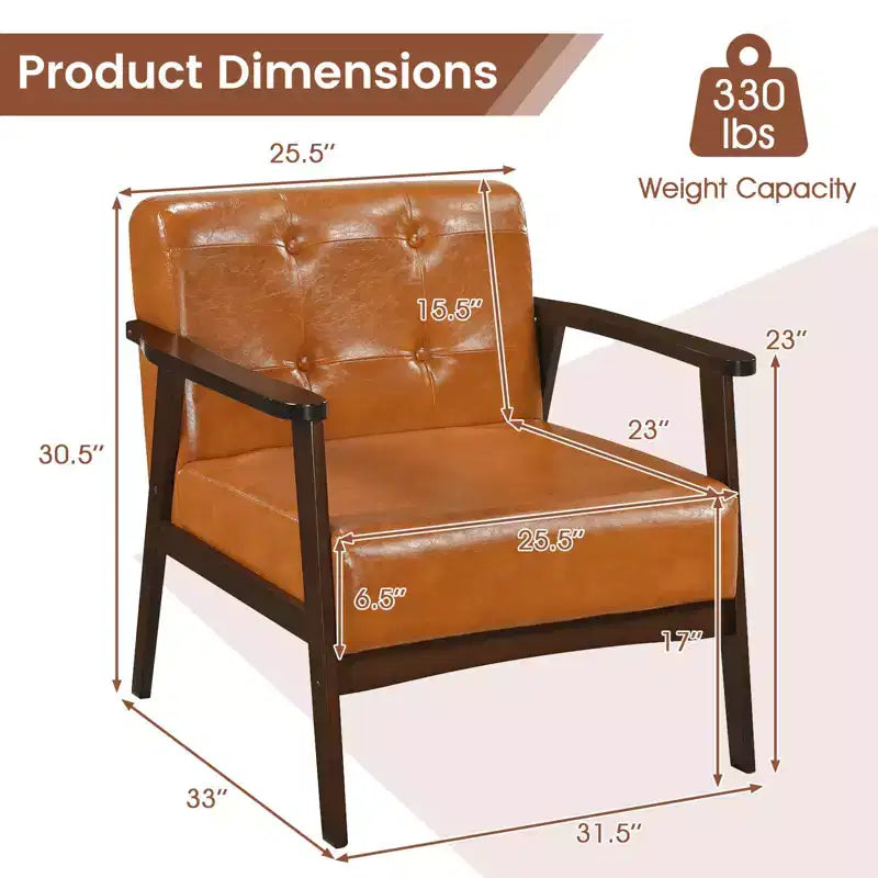 Fauteuil d'appoint Costway avec accoudoirs et cadre en bois d'hévéa, fauteuil capitonné pour salon Marron/Noir