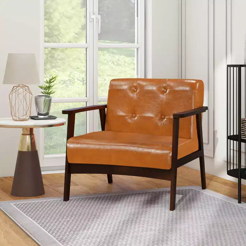 Fauteuil d'appoint Costway avec accoudoirs et cadre en bois d'hévéa, fauteuil capitonné pour salon Marron/Noir