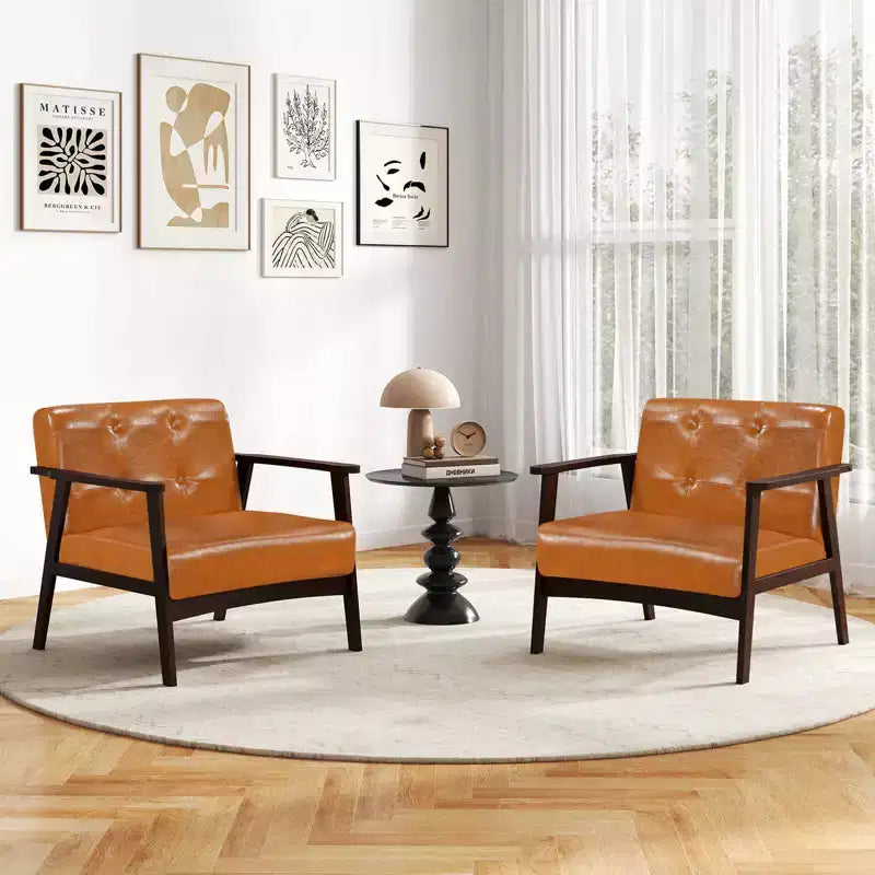 Fauteuil d'appoint Costway avec accoudoirs et cadre en bois d'hévéa, fauteuil capitonné pour salon Marron/Noir