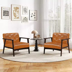 Fauteuil d'appoint Costway avec accoudoirs et cadre en bois d'hévéa, fauteuil capitonné pour salon Marron/Noir