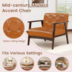 Fauteuil d'appoint Costway avec accoudoirs et cadre en bois d'hévéa, fauteuil capitonné pour salon Marron/Noir