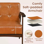Fauteuil d'appoint Costway avec accoudoirs et cadre en bois d'hévéa, fauteuil capitonné pour salon Marron/Noir