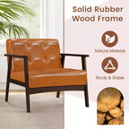 Fauteuil d'appoint Costway avec accoudoirs et cadre en bois d'hévéa, fauteuil capitonné pour salon Marron/Noir