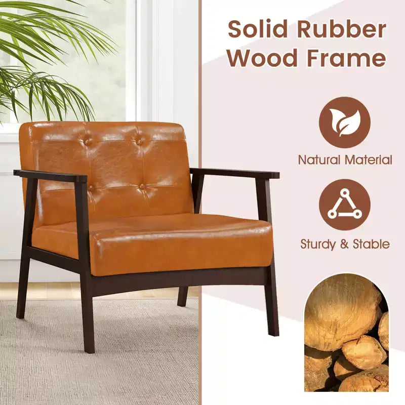 Fauteuil d'appoint Costway avec accoudoirs et cadre en bois d'hévéa, fauteuil capitonné pour salon Marron/Noir
