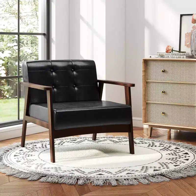 Fauteuil d'appoint Costway avec accoudoirs et cadre en bois d'hévéa, fauteuil capitonné pour salon Marron/Noir