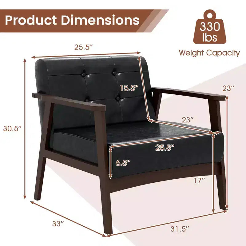 Fauteuil d'appoint Costway avec accoudoirs et cadre en bois d'hévéa, fauteuil capitonné pour salon Marron/Noir