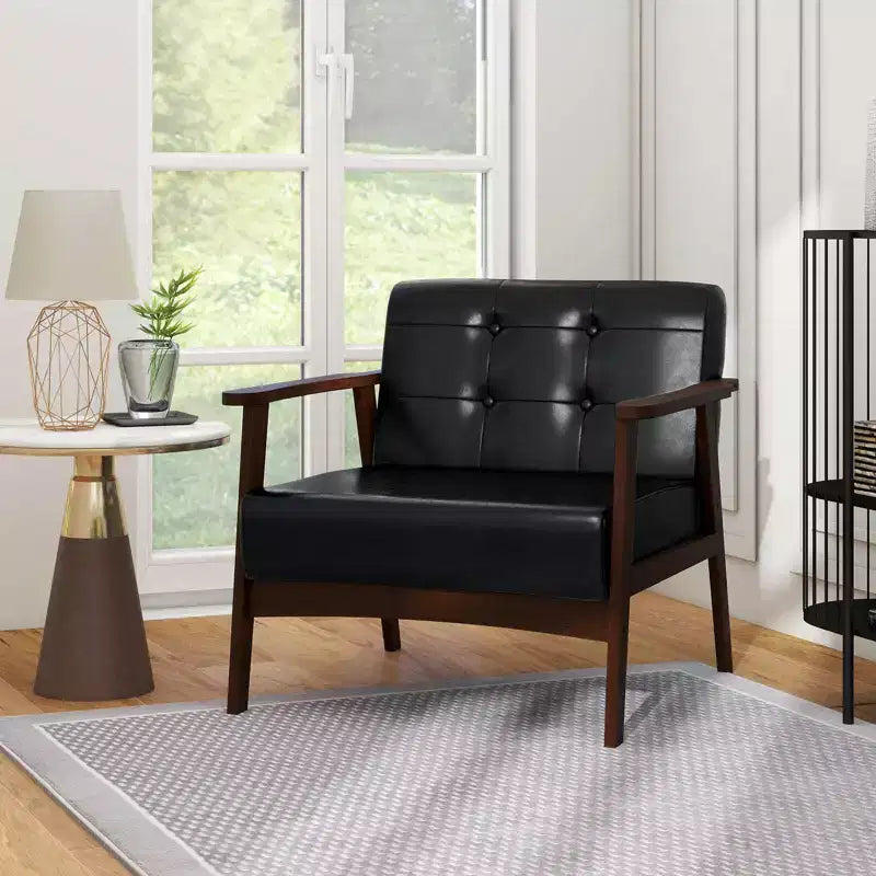 Fauteuil d'appoint Costway avec accoudoirs et cadre en bois d'hévéa, fauteuil capitonné pour salon Marron/Noir