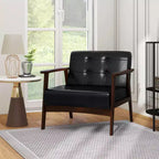 Fauteuil d'appoint Costway avec accoudoirs et cadre en bois d'hévéa, fauteuil capitonné pour salon Marron/Noir