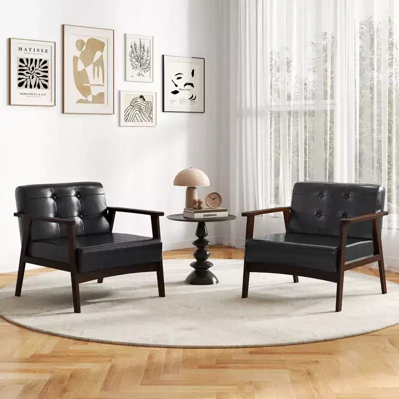 Fauteuil d'appoint Costway avec accoudoirs et cadre en bois d'hévéa, fauteuil capitonné pour salon Marron/Noir