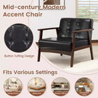 Fauteuil d'appoint Costway avec accoudoirs et cadre en bois d'hévéa, fauteuil capitonné pour salon Marron/Noir