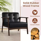 Fauteuil d'appoint Costway avec accoudoirs et cadre en bois d'hévéa, fauteuil capitonné pour salon Marron/Noir