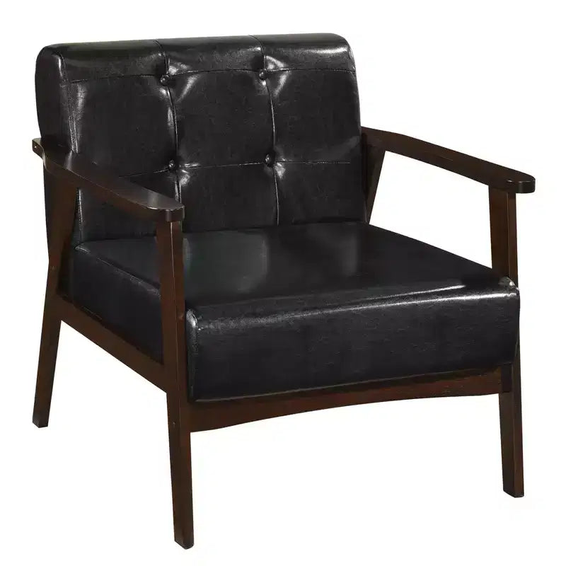 Costway Accent Chair with Armrest & Rubber Wood Frame Button Tufted Chair for Living Room Brown/Black