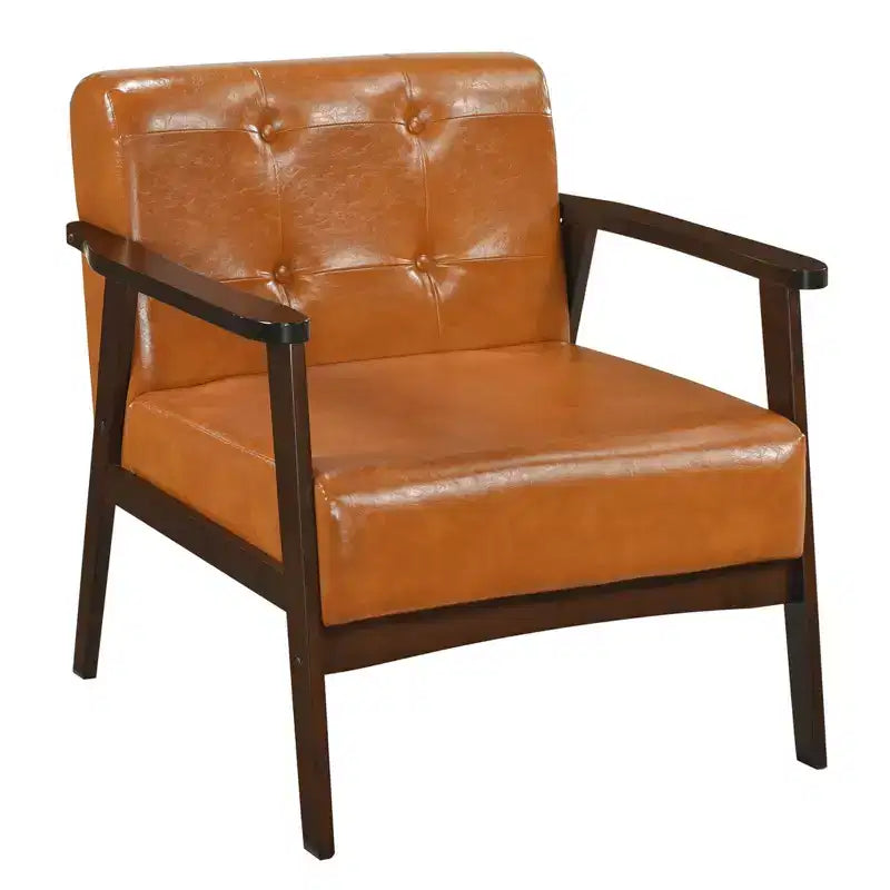 Fauteuil d'appoint Costway avec accoudoirs et cadre en bois d'hévéa, fauteuil capitonné pour salon Marron/Noir