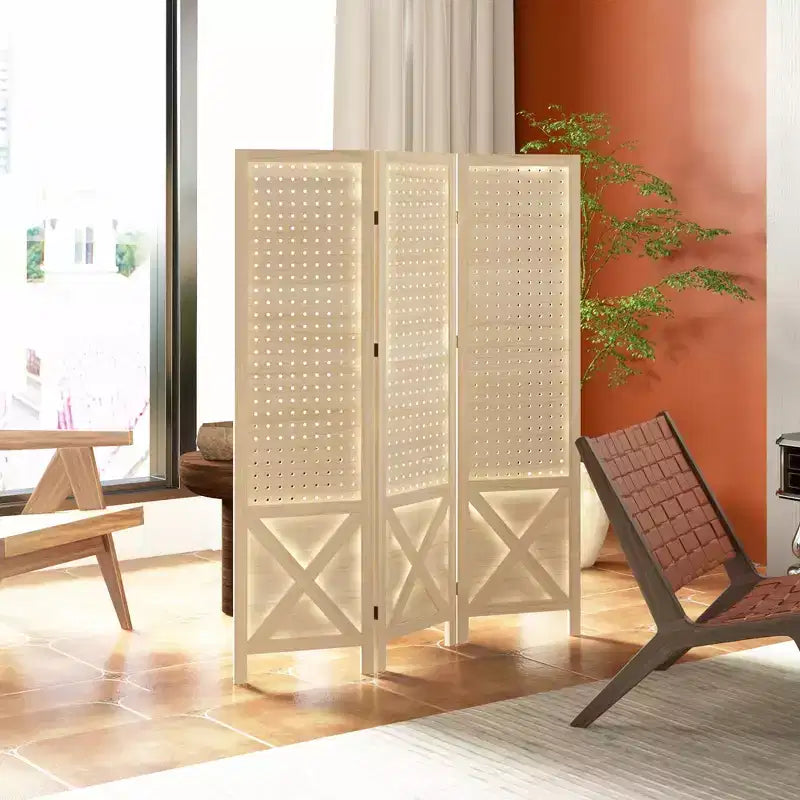 HOMCOM Séparateur de pièce de 1,43 m avec tableau perforé pour affichage intérieur, Naturel