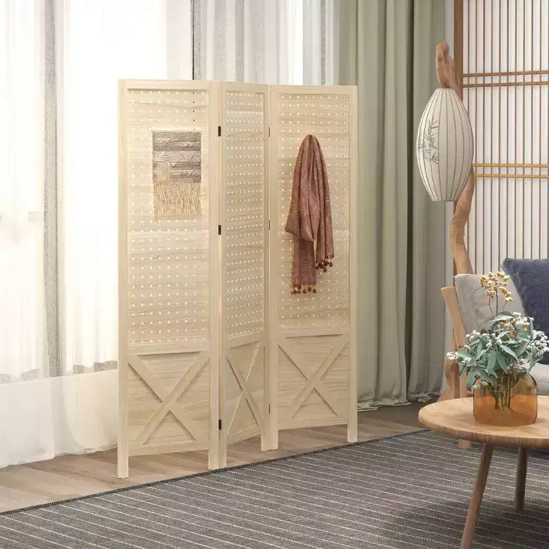 HOMCOM Séparateur de pièce de 1,43 m avec tableau perforé pour affichage intérieur, Naturel