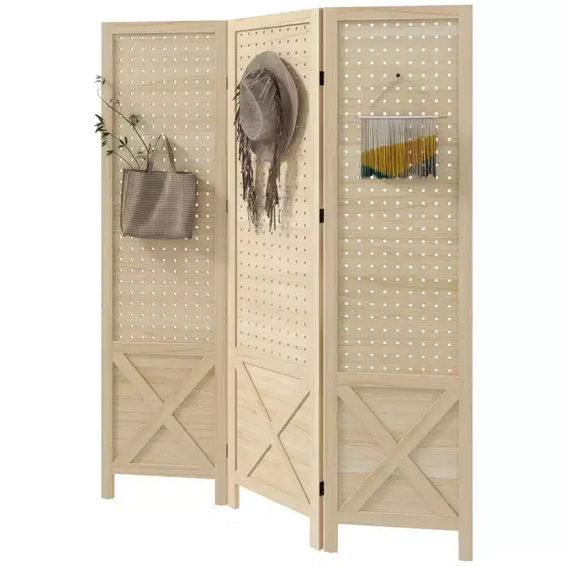 HOMCOM Séparateur de pièce de 1,43 m avec tableau perforé pour affichage intérieur, Naturel