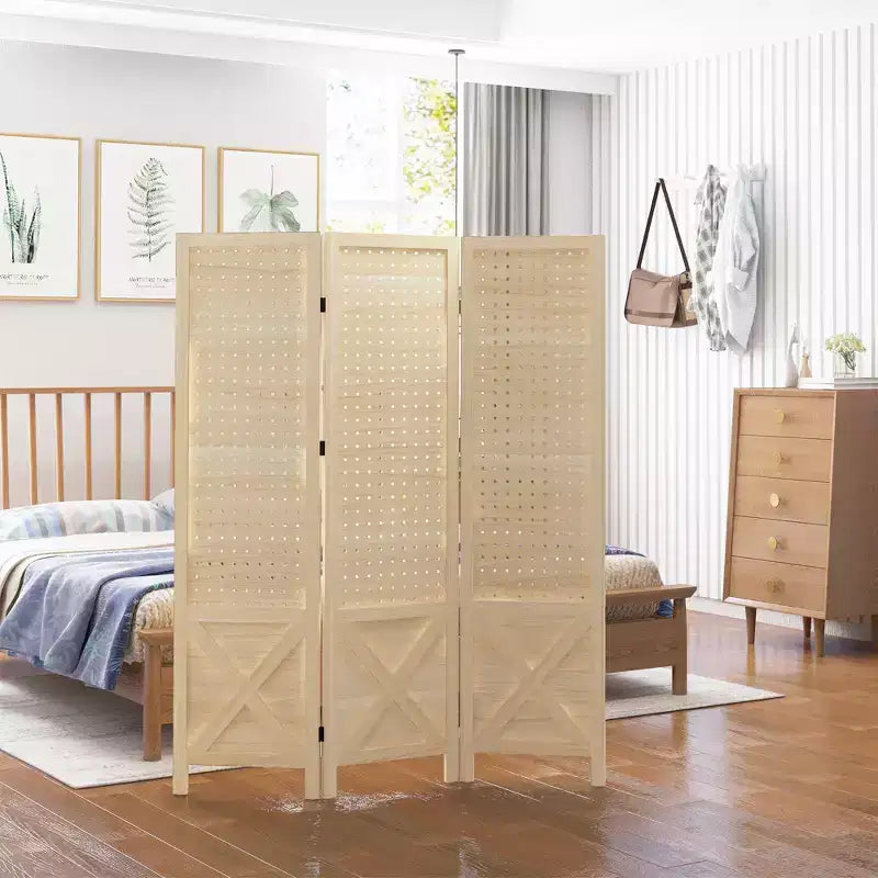 HOMCOM Séparateur de pièce de 1,43 m avec tableau perforé pour affichage intérieur, Naturel