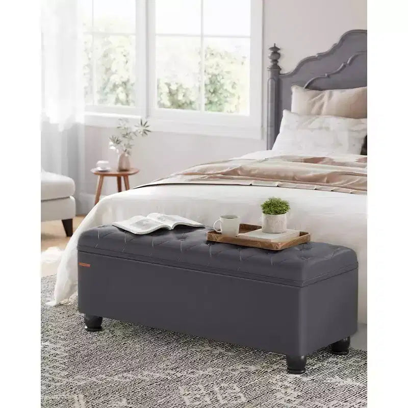 SONGMICS Pouf de rangement, Banc de rangement, Banc capitonné pour entrée ou chambre, 45 x 118 x 45 cm