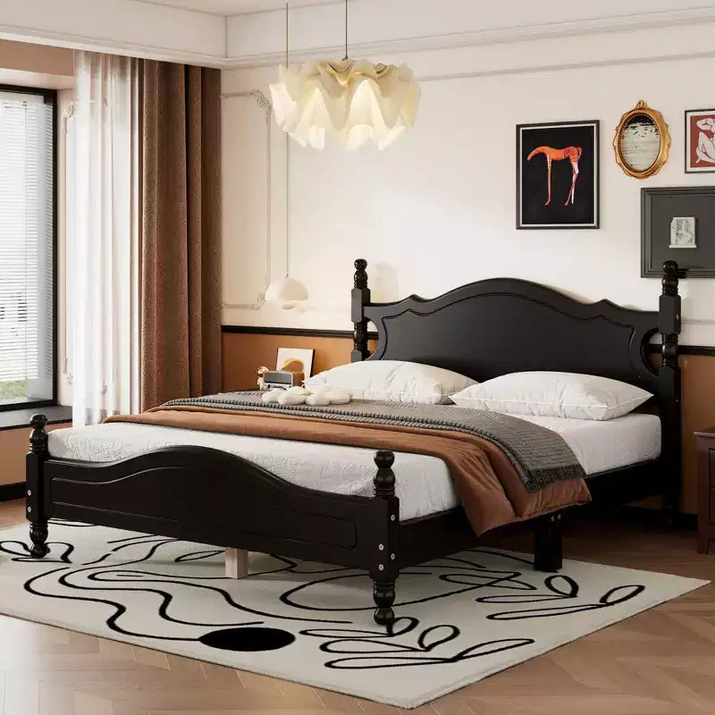 Full/Queen Size Wood Platform Bed Frame, Retro Style Platform Bed - ModernLuxe