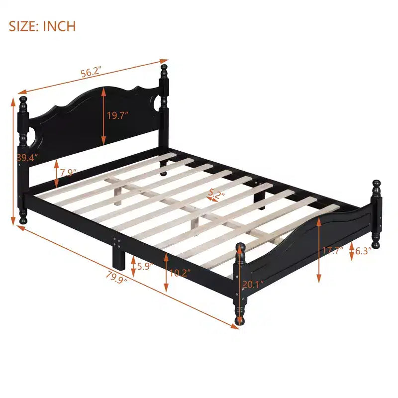 Cadre de lit plateforme en bois double/grand lit, lit plateforme de style rétro - ModernLuxe
