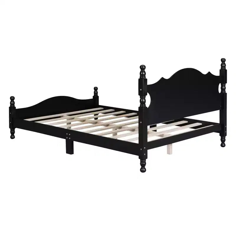 Cadre de lit plateforme en bois double/grand lit, lit plateforme de style rétro - ModernLuxe