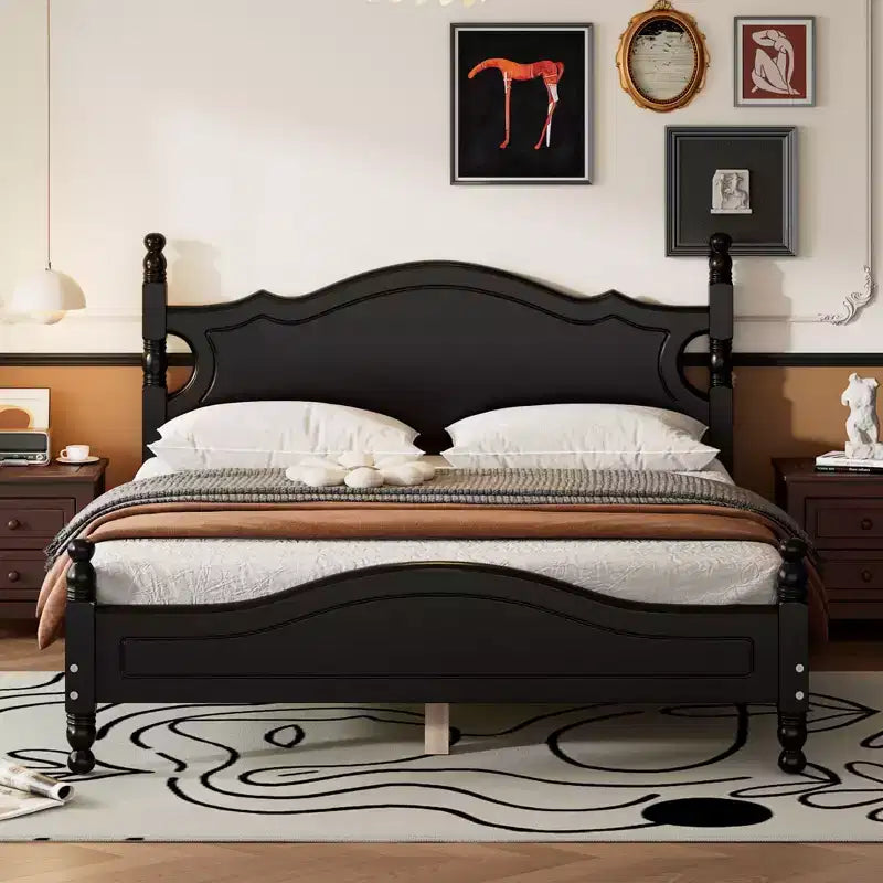 Cadre de lit plateforme en bois double/grand lit, lit plateforme de style rétro - ModernLuxe