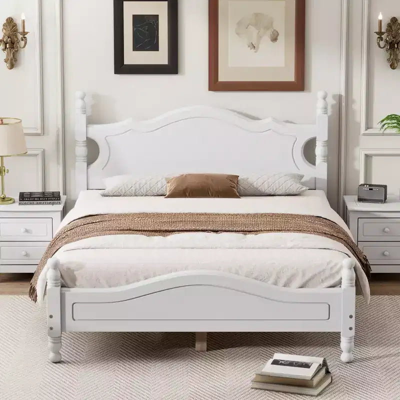 Cadre de lit plateforme en bois double/grand lit, lit plateforme de style rétro - ModernLuxe