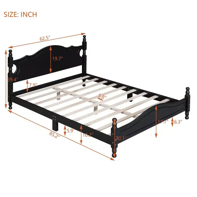 Cadre de lit plateforme en bois double/grand lit, lit plateforme de style rétro - ModernLuxe