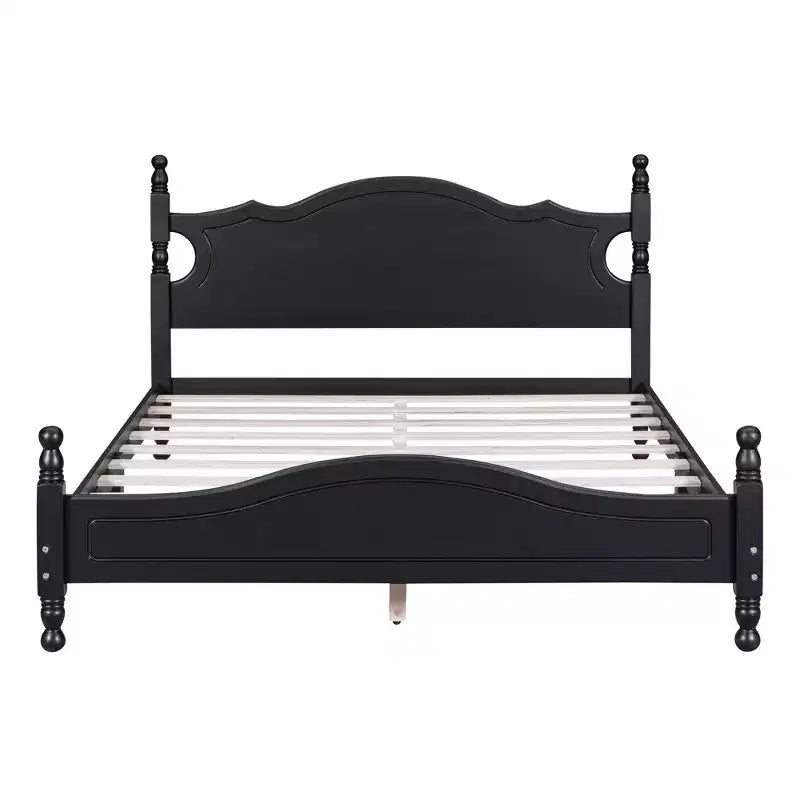 Cadre de lit plateforme en bois double/grand lit, lit plateforme de style rétro - ModernLuxe