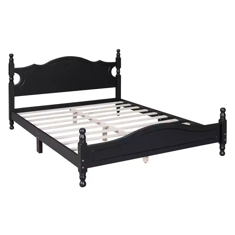 Cadre de lit plateforme en bois double/grand lit, lit plateforme de style rétro - ModernLuxe