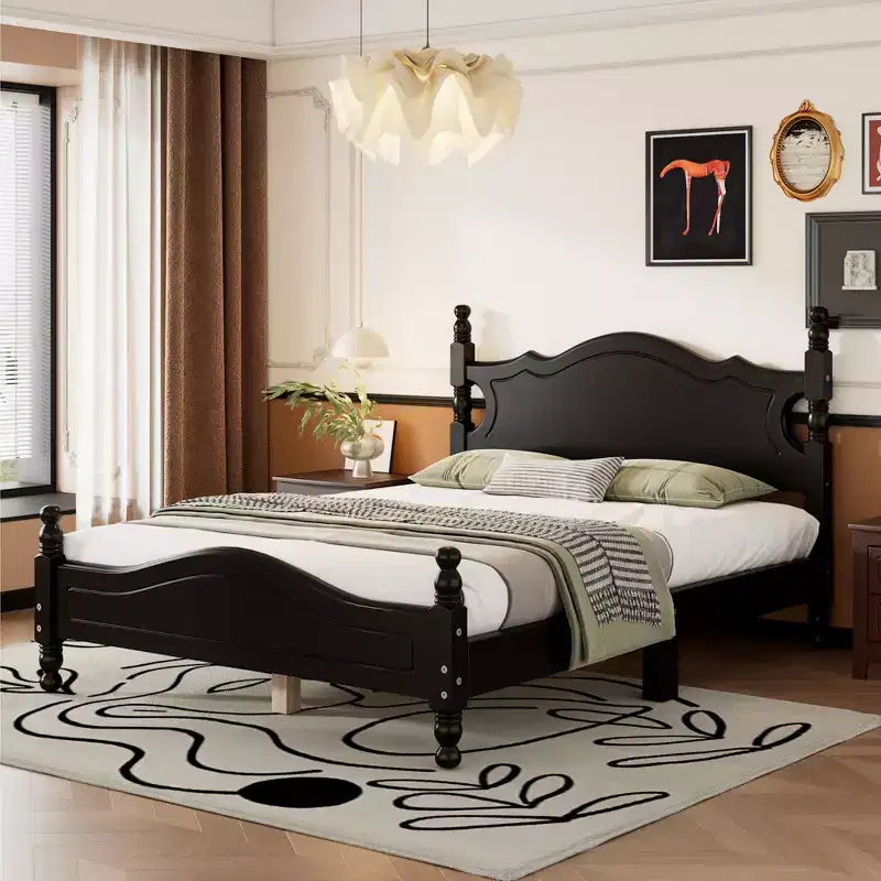 Cadre de lit plateforme en bois double/grand lit, lit plateforme de style rétro - ModernLuxe
