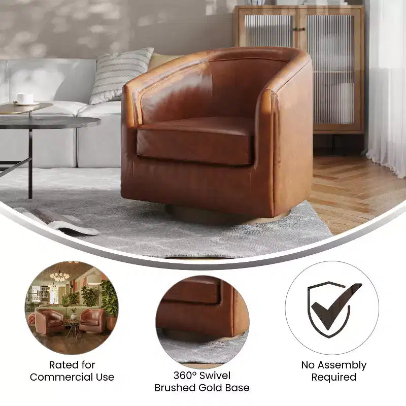 Fauteuil à dossier en tonneau commercial de style club Flash Furniture Dean avec base pivotante en métal à 360 degrés et accoudoirs inclinés
