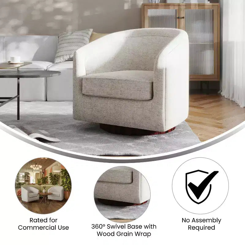 Fauteuil à dossier en tonneau commercial de style club Flash Furniture Dean avec base pivotante en métal à 360 degrés et accoudoirs inclinés