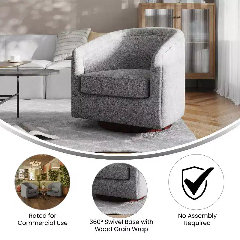 Fauteuil à dossier en tonneau commercial de style club Flash Furniture Dean avec base pivotante en métal à 360 degrés et accoudoirs inclinés