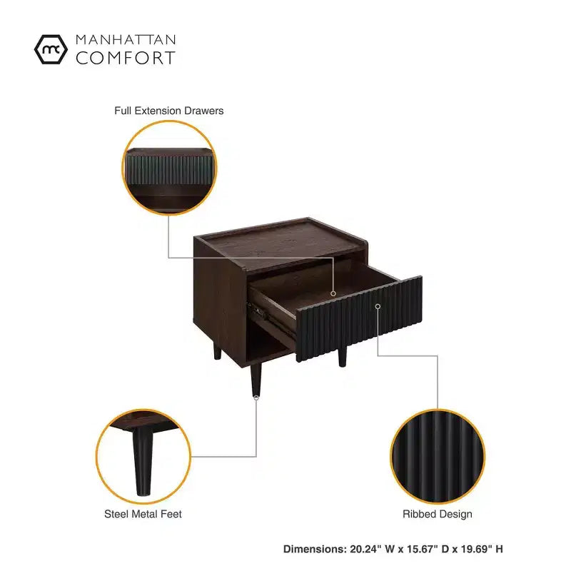 Ensemble Table d'appoint et Table Basse Nervurées Duane - Manhattan Comfort