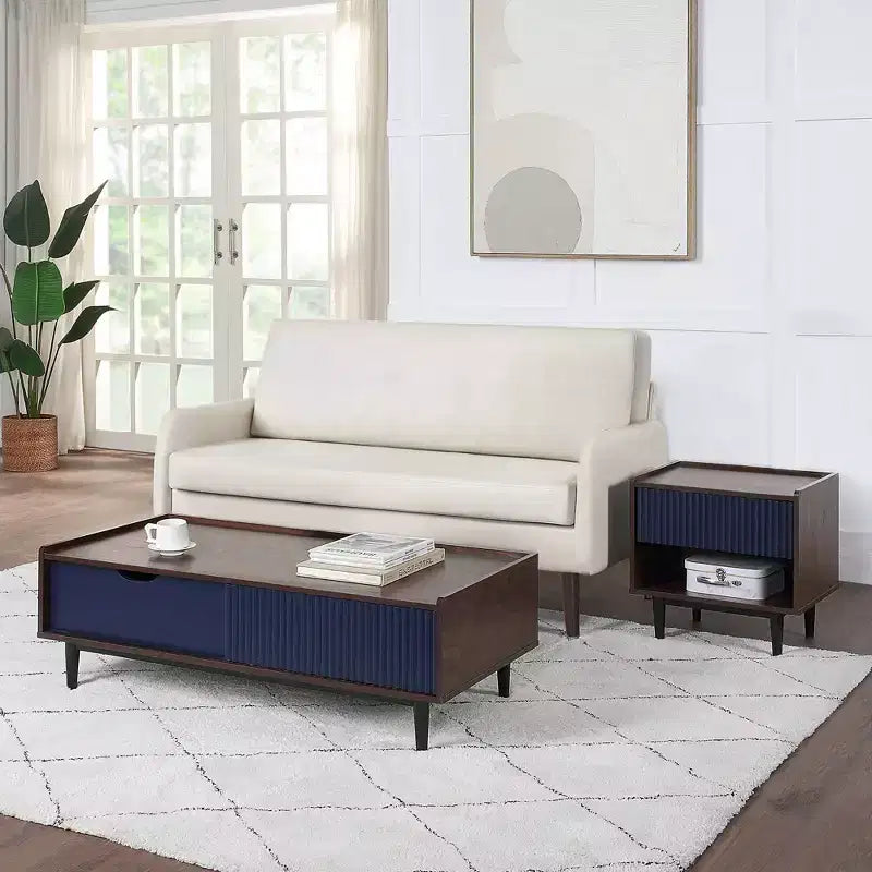 Ensemble Table d'appoint et Table Basse Nervurées Duane - Manhattan Comfort