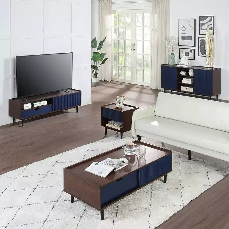 Ensemble Table d'appoint et Table Basse Nervurées Duane - Manhattan Comfort
