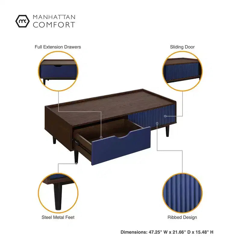 Ensemble Table d'appoint et Table Basse Nervurées Duane - Manhattan Comfort
