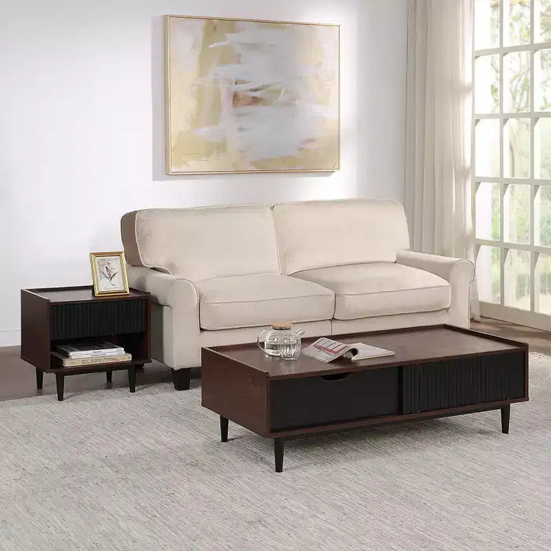 Ensemble Table d'appoint et Table Basse Nervurées Duane - Manhattan Comfort