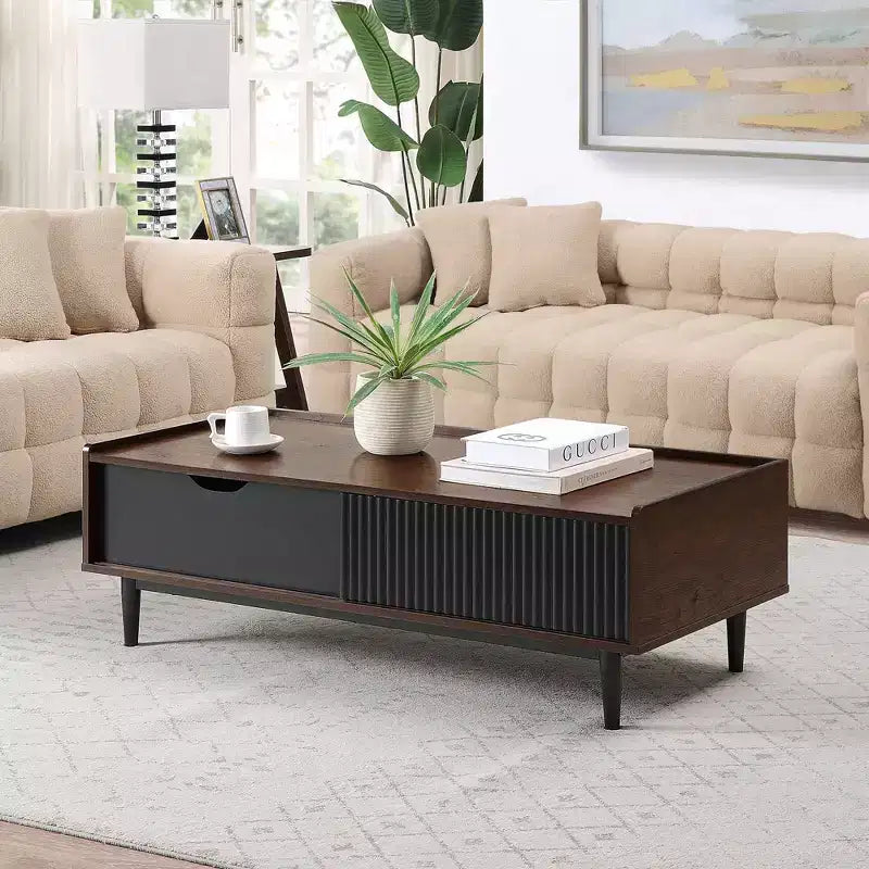 Ensemble Table d'appoint et Table Basse Nervurées Duane - Manhattan Comfort