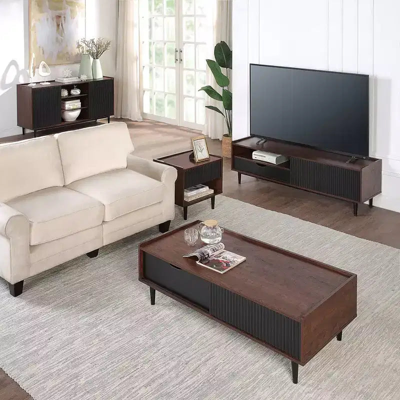 Ensemble Table d'appoint et Table Basse Nervurées Duane - Manhattan Comfort