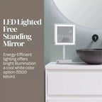 Miroir carré Aptations 8 LED - Grossissement 3X, sur pied - Lumière froide, miroir de maquillage pour coiffeuse, chambre, salle de bain - (Nickel brossé)